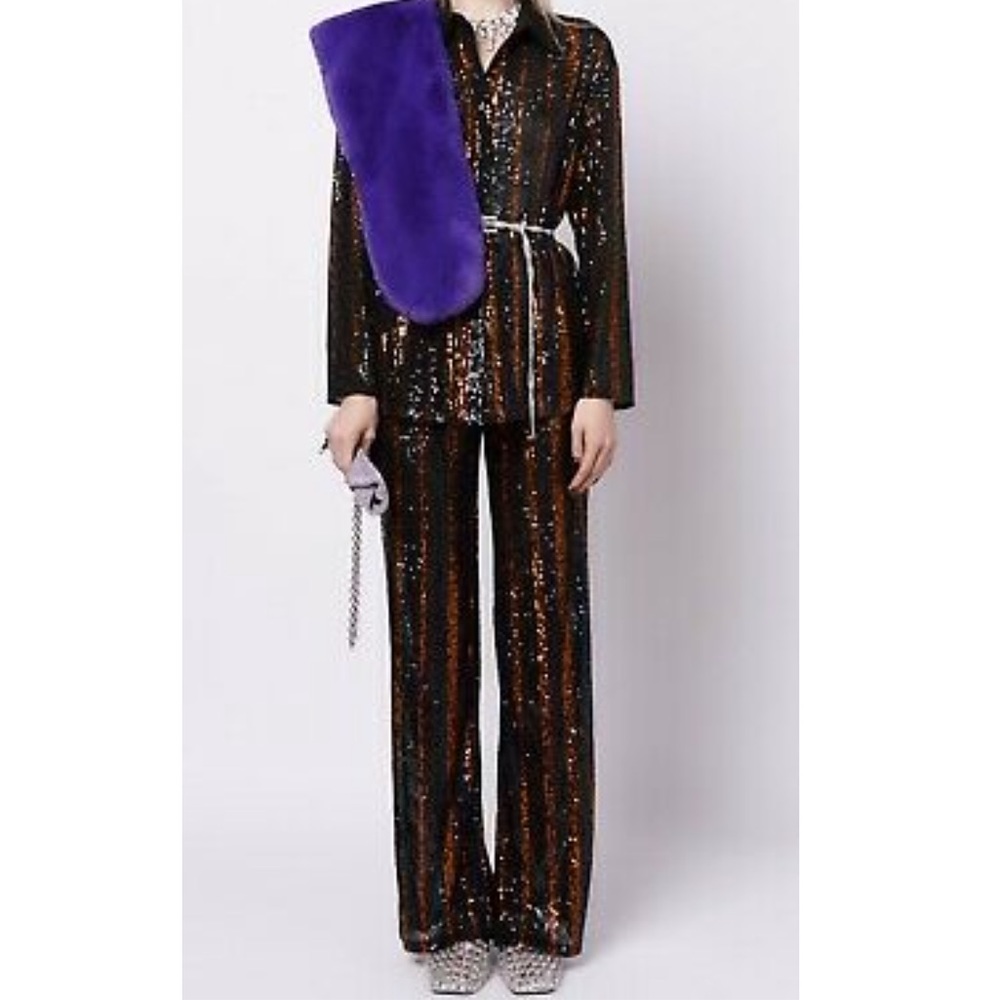 ZARA SET: Medium - SEQUIN Shirt + Pants. Blouse Dress Trousers